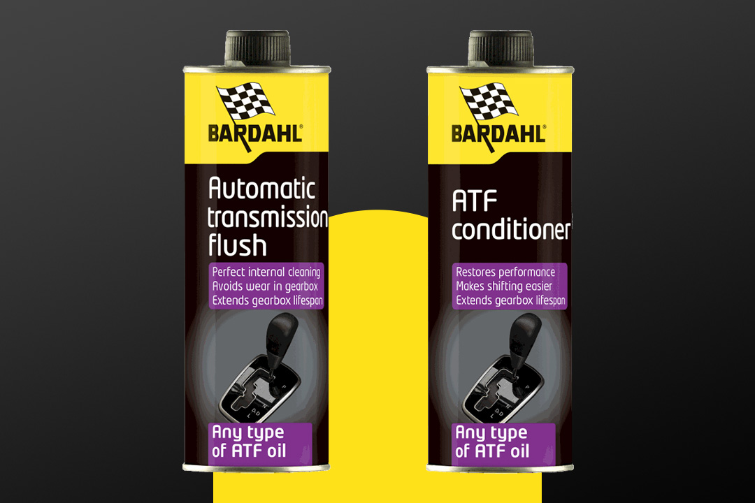 A graphic design with Bardahl Automatic Transmission Flush and ATF Conditioner side-by-side.