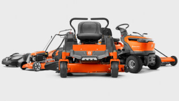 A range of Husqvarna mowers in a studio, now available at Cutting Edge in Zimbabwe.